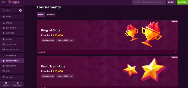 Malina Casino na mobile